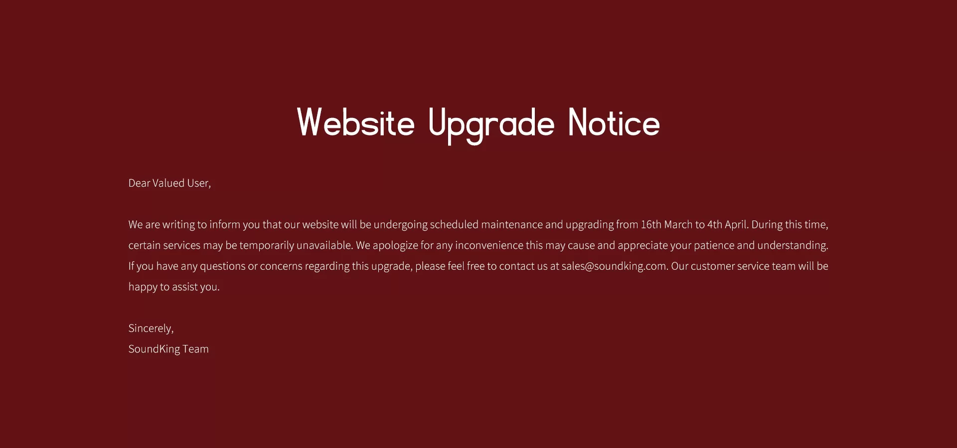 Website Upgrade Notice